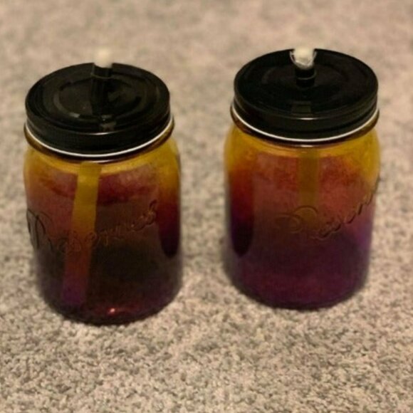 Bundle of 2 Jars in Beautiful Ombre Colors & Oil Wicks Included with Black Lids - Picture 1 of 3